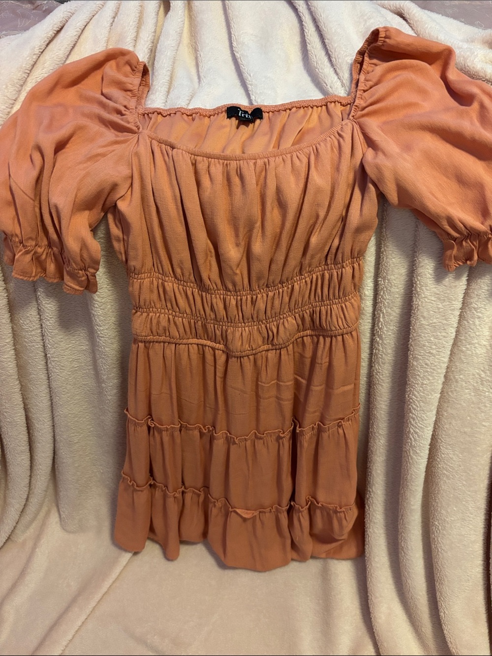 Coral Puff-Sleeve Smocked Women's/teen dress - Trixxi